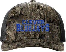 Load image into Gallery viewer, Embroidered Clever Bluejays Camo Richardson 112 Trucker Hat
