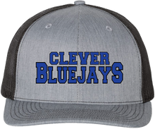 Load image into Gallery viewer, Embroidered Clever Bluejays Heather gray/ Black Richardson 112 Trucker Hat
