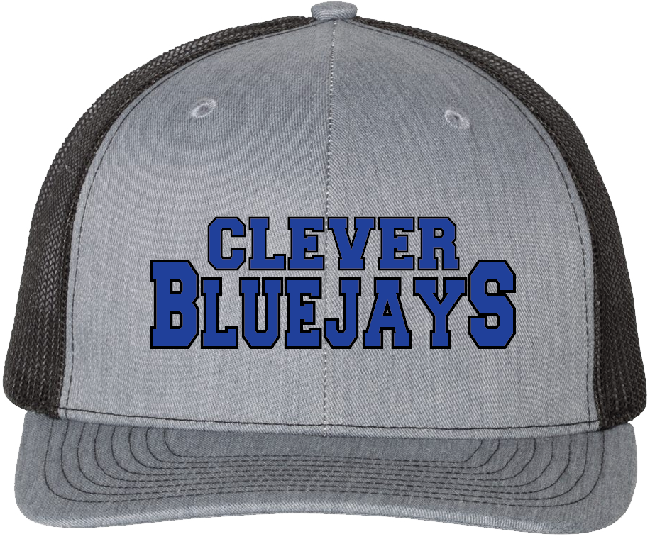 Embroidered Clever Bluejays Heather gray/ Black Richardson 112 Trucker Hat