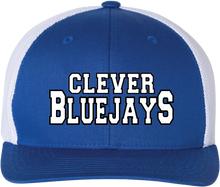 Load image into Gallery viewer, Embroidered Clever Bluejays Royal/White FlexFit Trucker
