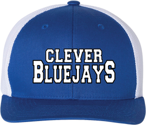 Embroidered Clever Bluejays Royal/White FlexFit Trucker