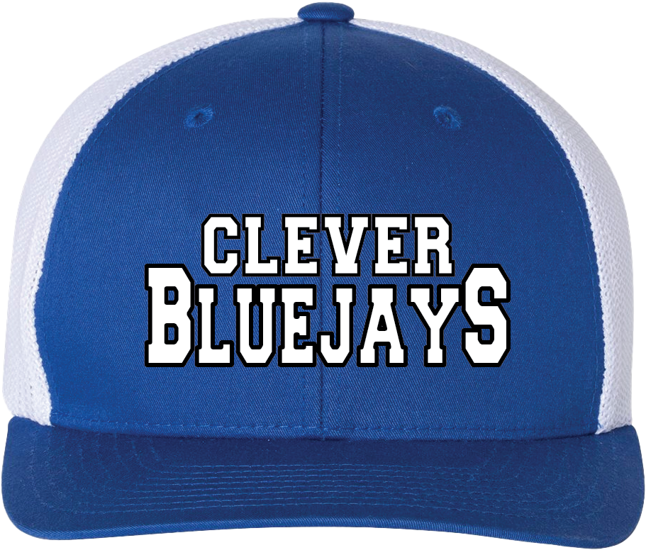 Embroidered Clever Bluejays Royal/White FlexFit Trucker